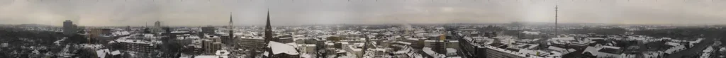 Gelsenkirchen Altstadt im Winter, verschneite Dächer